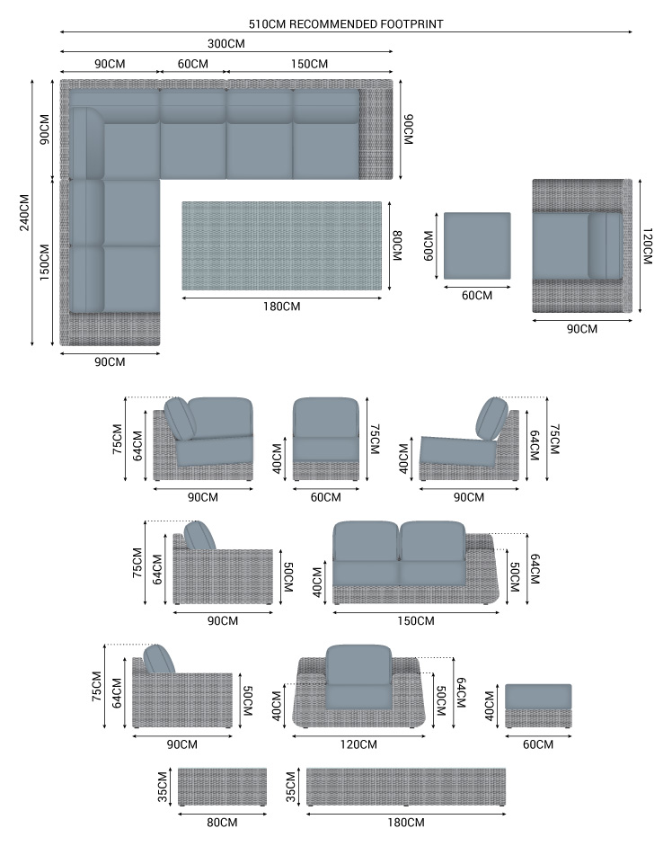 Nova Heritage Luxor 3D Corner Sofa Set Slate Grey - Romerils Jersey