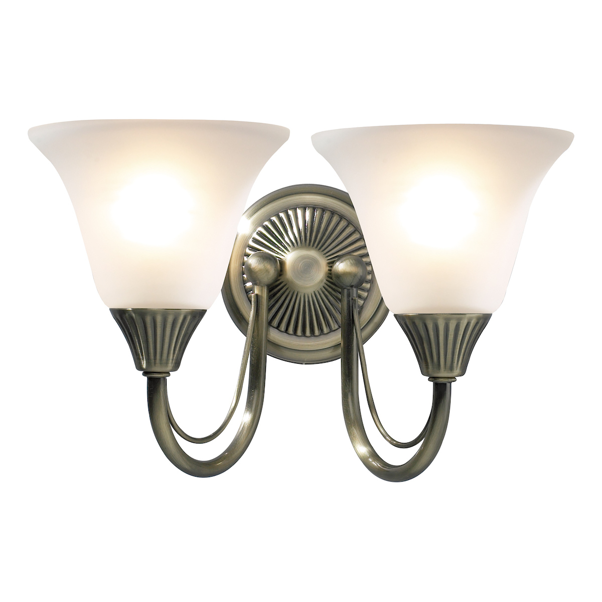 Boston 2 Light Wall Light Antique Brass Opaque Glassantique Brass Romerils Jersey