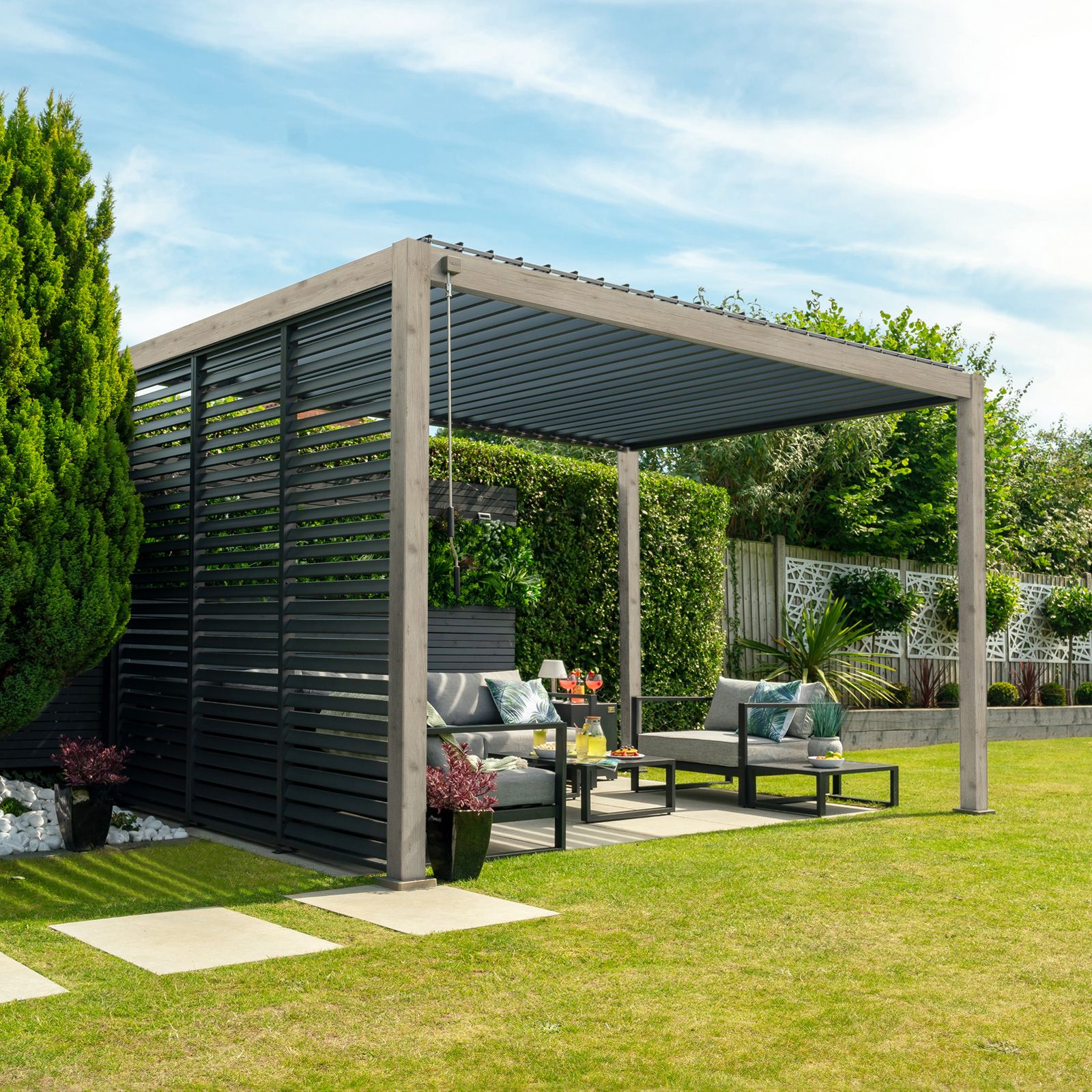 Nova Titan 3m x 3m Pergola Wood Effect - Romerils Jersey